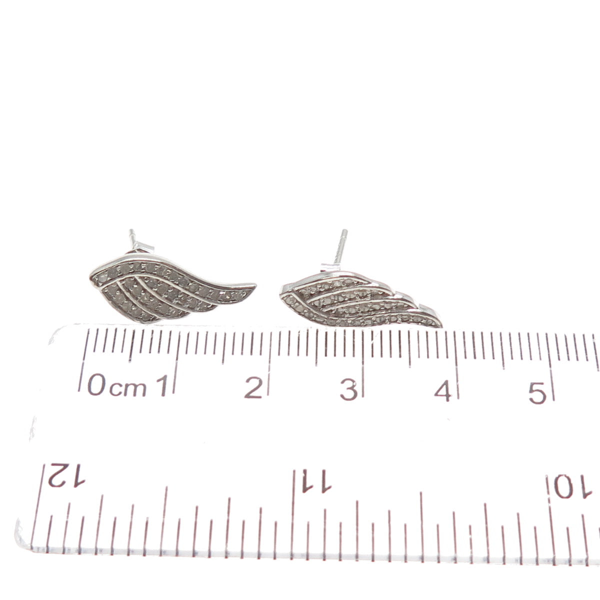 925 Sterling Silver Real Round-Cut Diamond Angel Wing Earrings