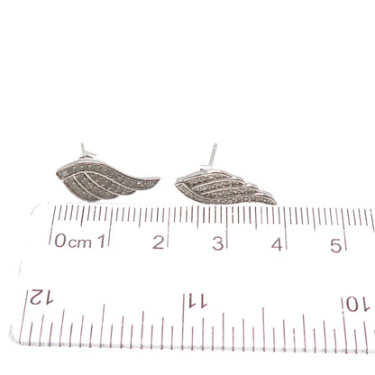 925 Sterling Silver Real Round-Cut Diamond Angel Wing Earrings