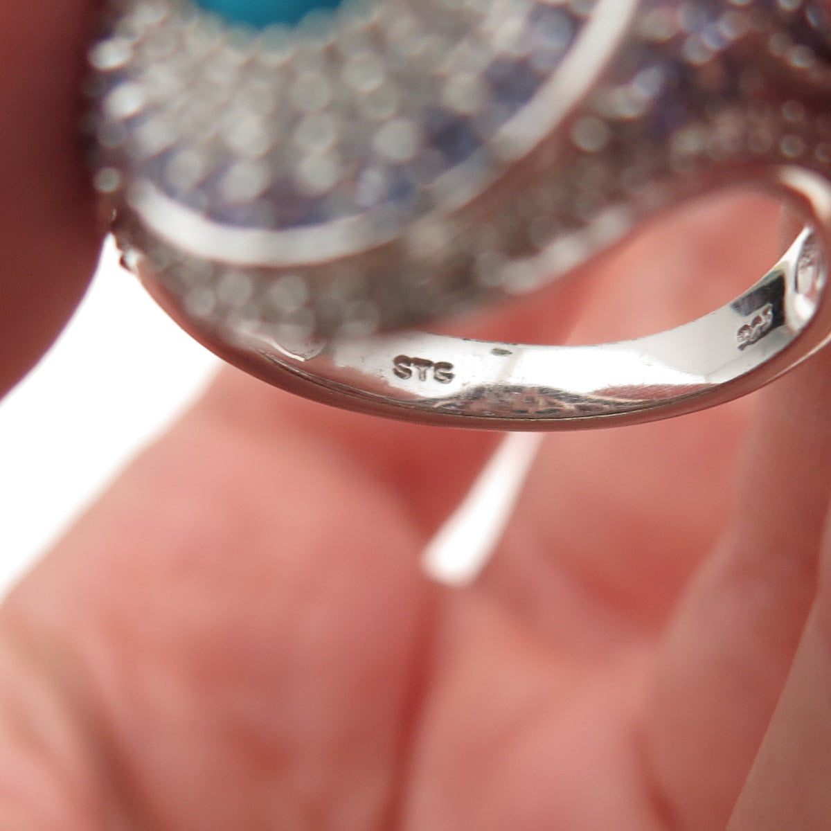 Chuck Clemency 925 Sterling Silver Real Turquoise Tanzanite & Topaz Ring Size 9