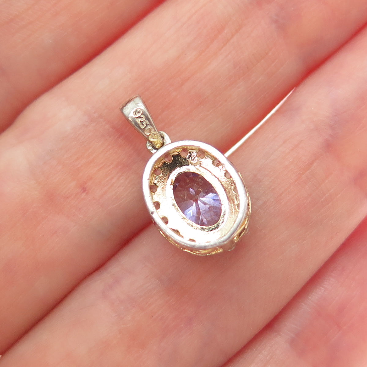925 Sterling Silver Gold Plated Real Amethyst & White Topaz Minimalist Pendant