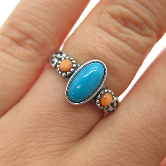 CAROLYN POLLACK Old Pawn Sterling Turquoise Spiny Oyster Shell Ring Size 7.25