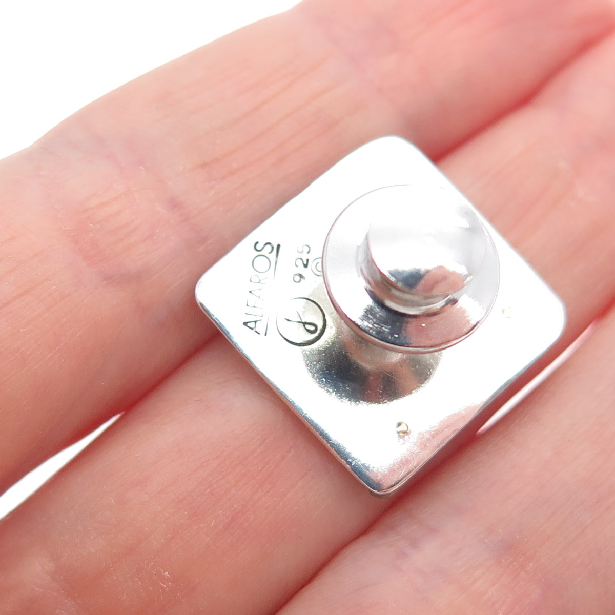 VICTOR ALFARO 14K Gold 925 Sterling Silver Vintage Real Ruby Modernist Lapel Pin