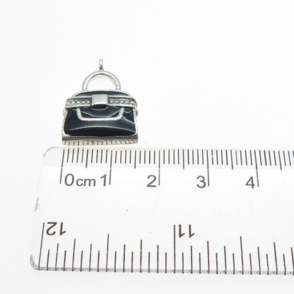 925 Sterling Silver Vintage Enamel Ladies Purse Charm Pendant