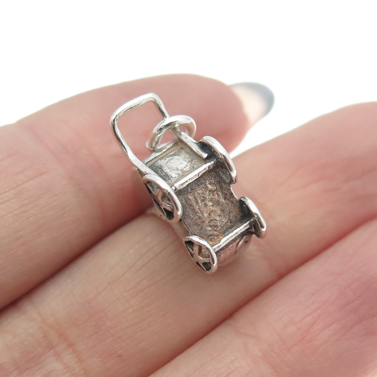 925 Sterling Silver Vintage Baby Carriage 3D Charm Pendant