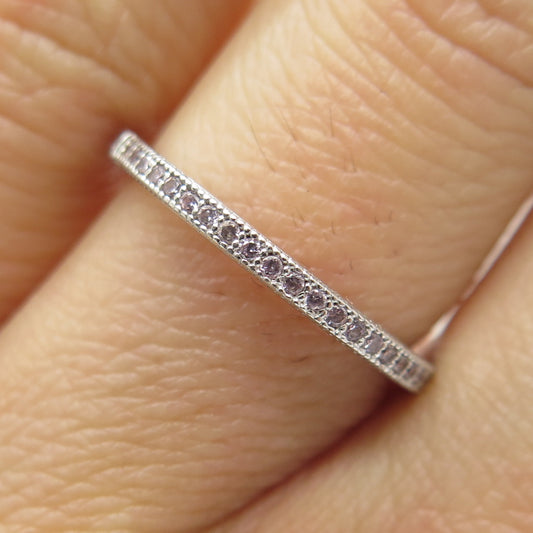 COLIBRI 925 Sterling Silver Round-Cut C Z Half Eternity Band Ring Size 6.25