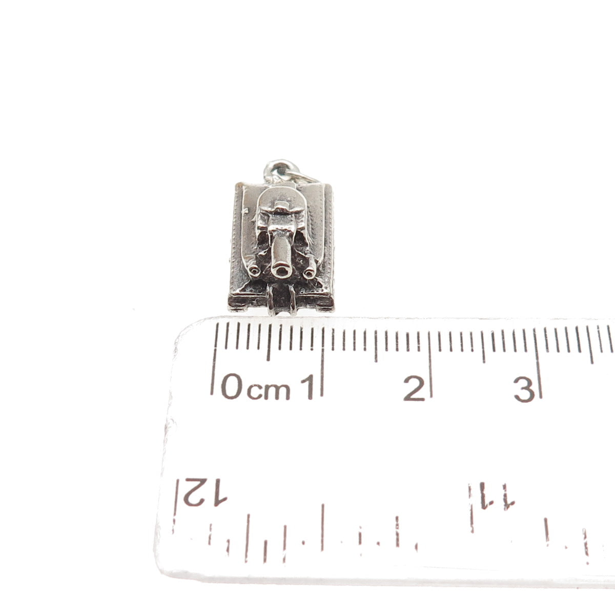 925 Sterling Silver Vintage Military Tank Oxidized 3D Mini Charm Pendant