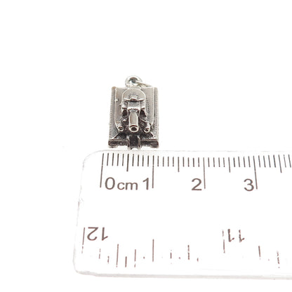 925 Sterling Silver Vintage Military Tank Oxidized 3D Mini Charm Pendant