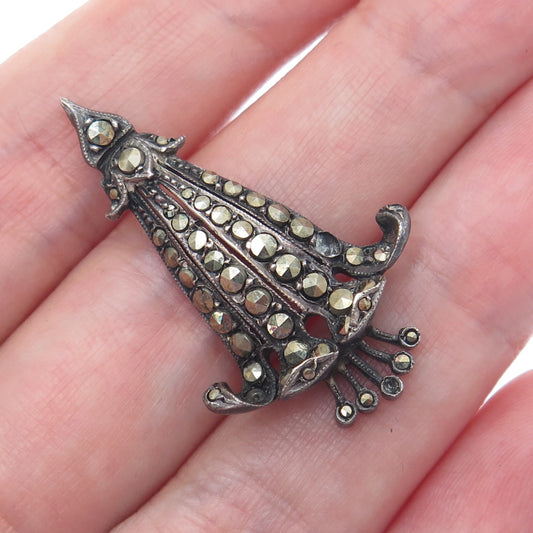 925 Sterling Silver Antique Real Marcasite Bellflower Pendant (missing 3 stones)