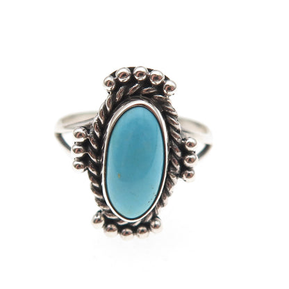 925 Sterling Silver Vintage Real Tyrone Turquoise Oxidized Ring Size 6.5