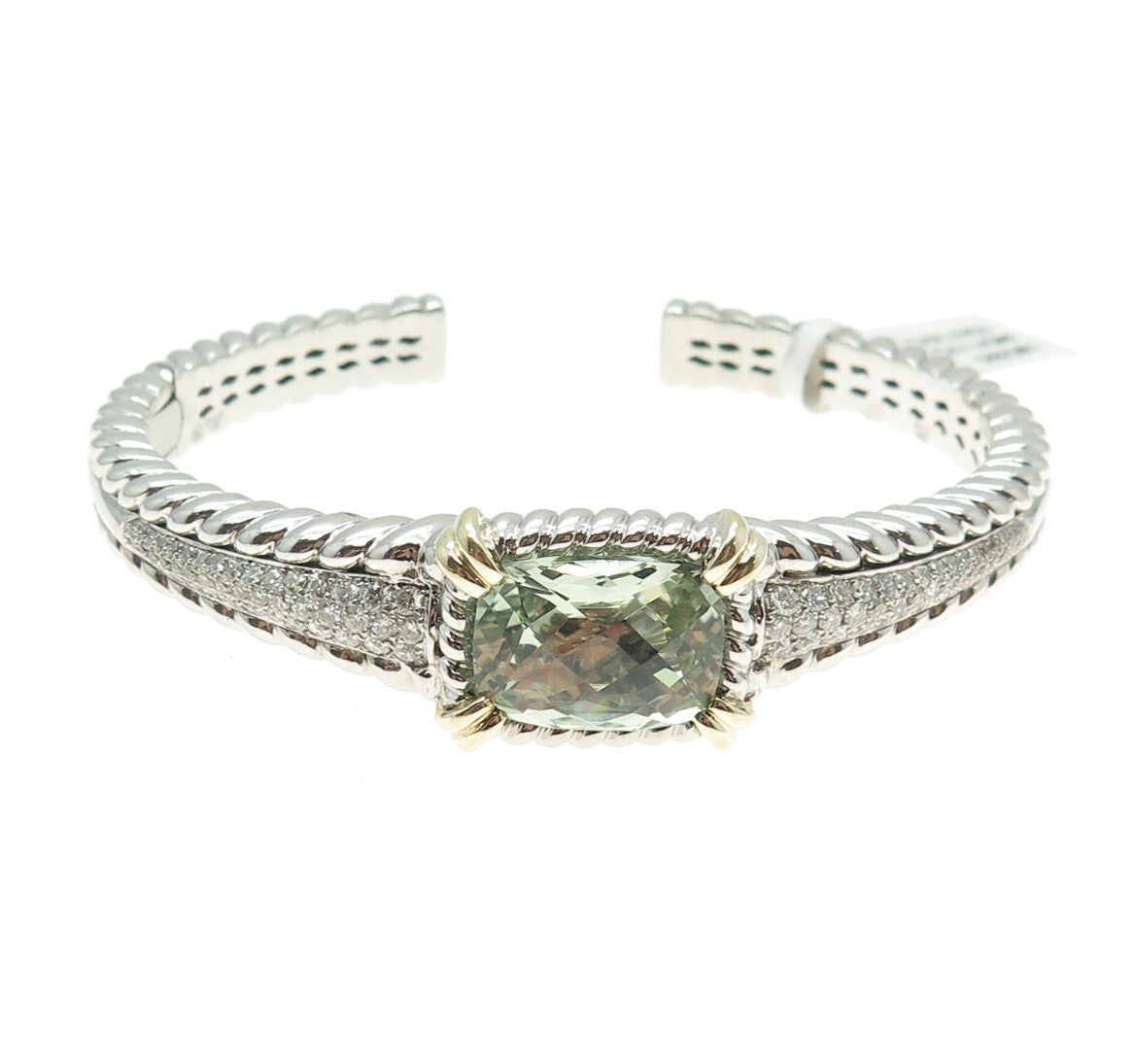 DANWAK 18K Gold Sterling 98-Diamond 1.17ct Green Amethyst 7.67ct Bracelet 6.75"