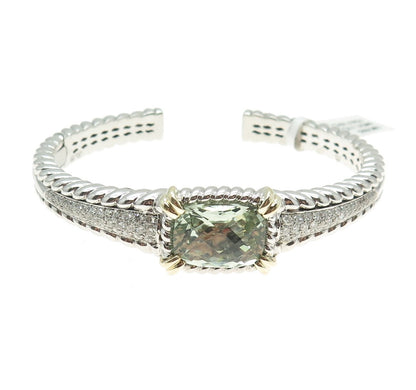 DANWAK 18K Gold Sterling 98-Diamond 1.17ct Green Amethyst 7.67ct Bracelet 6.75"