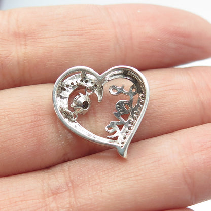 925 Sterling Silver Real Round-Cut White Diamond "LOVE" Heart Pendant