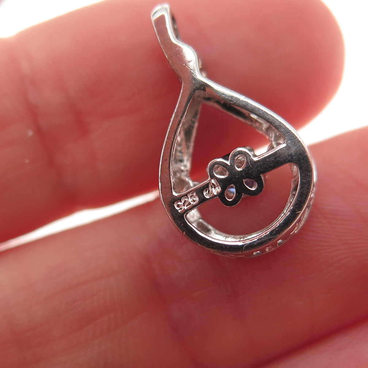 925 Sterling Silver Lab-Created Round-Cut Sapphire Teardrop Charm Pendant