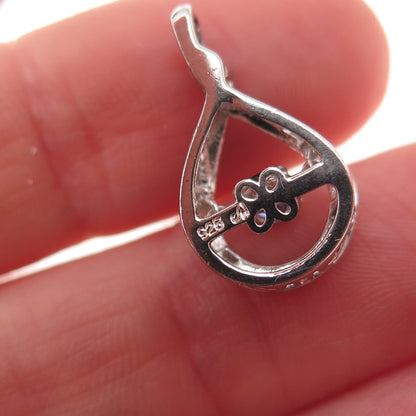 925 Sterling Silver Lab-Created Round-Cut Sapphire Teardrop Charm Pendant