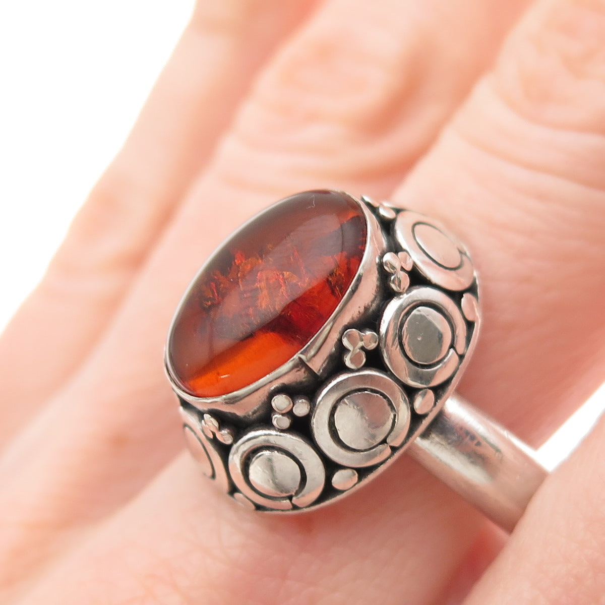 SUARTI BALI 925 Sterling Silver Vintage Real Amber Modernist Ring Size 10