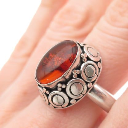 SUARTI BALI 925 Sterling Silver Vintage Real Amber Modernist Ring Size 10