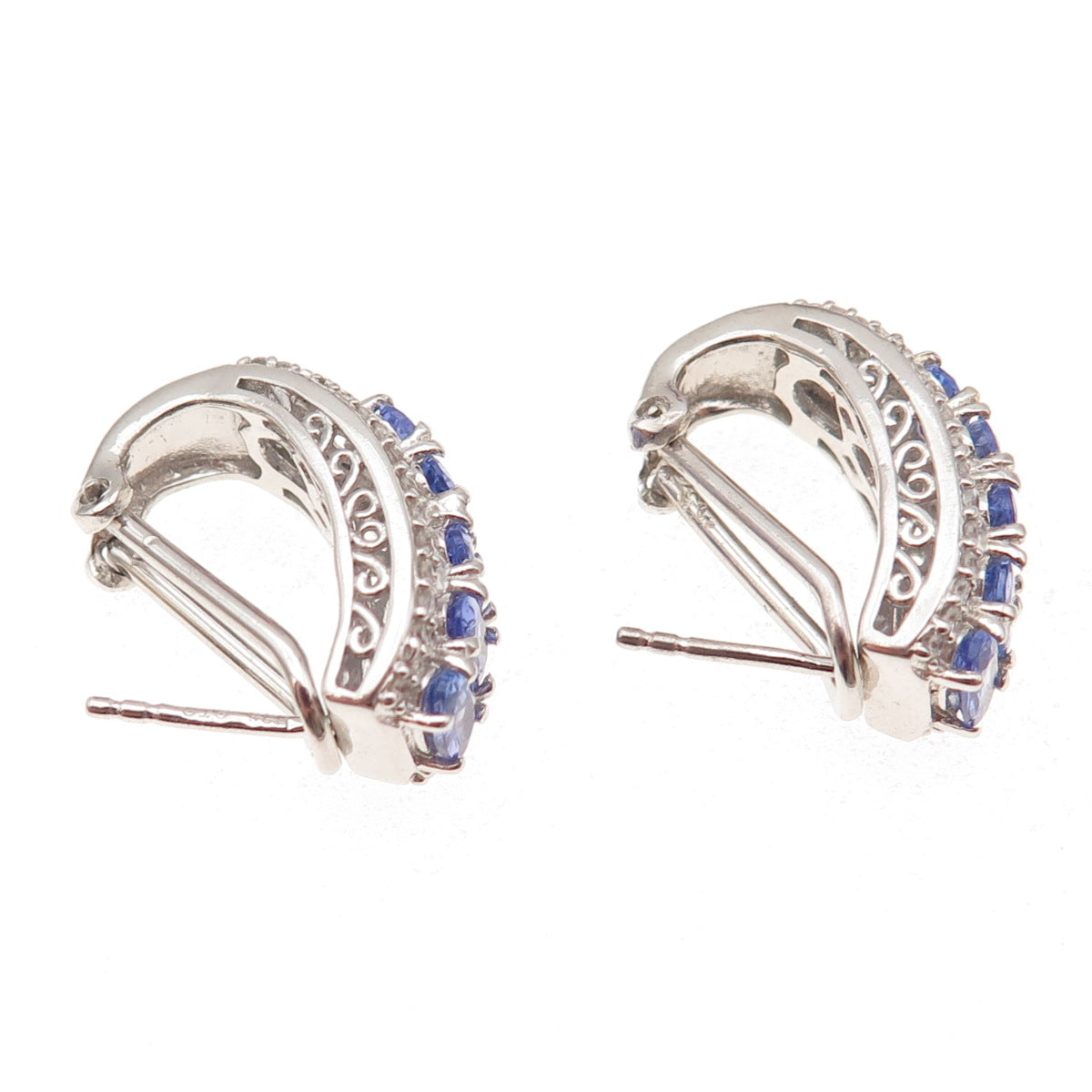 Chuck Clemency Sterling Silver Real Tanzanite & White Topaz Omega Back Earrings