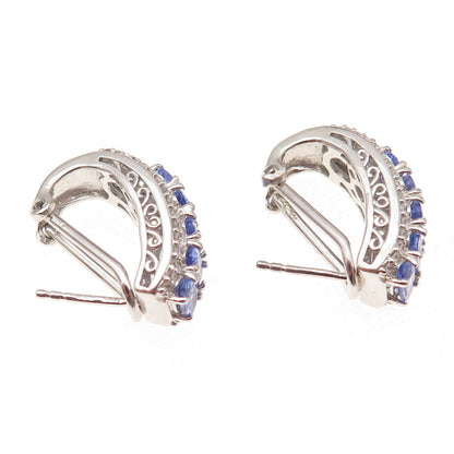 Chuck Clemency Sterling Silver Real Tanzanite & White Topaz Omega Back Earrings