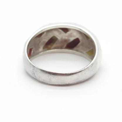 925 Sterling Silver Vintage Real Rhodochrosite Gemstone Wicker Ring Size 9