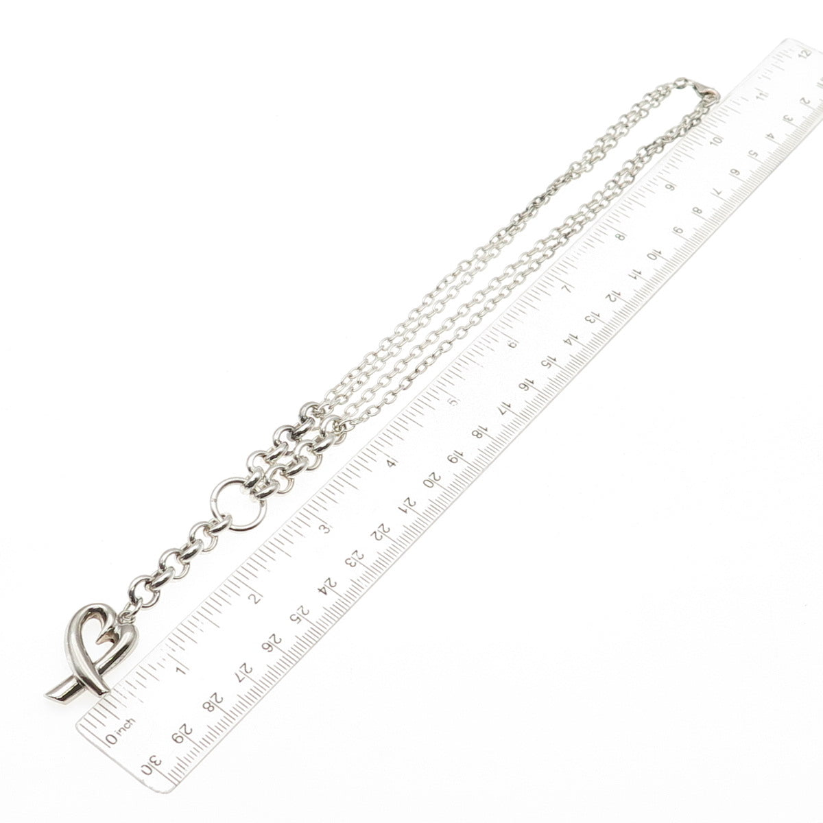 925 Sterling Silver Vintage Loving Heart Double Chain Necklace 16"