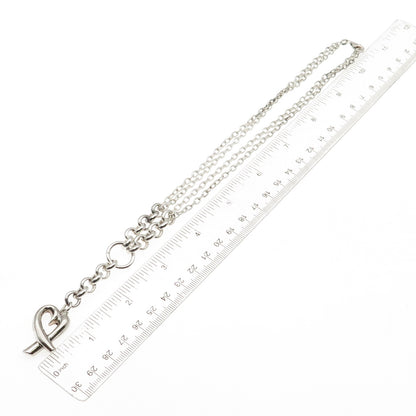 925 Sterling Silver Vintage Loving Heart Double Chain Necklace 16"