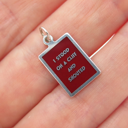 925 Sterling Silver Enamel I Stood On A Cliff & Shouted Minimalist Charm Pendant