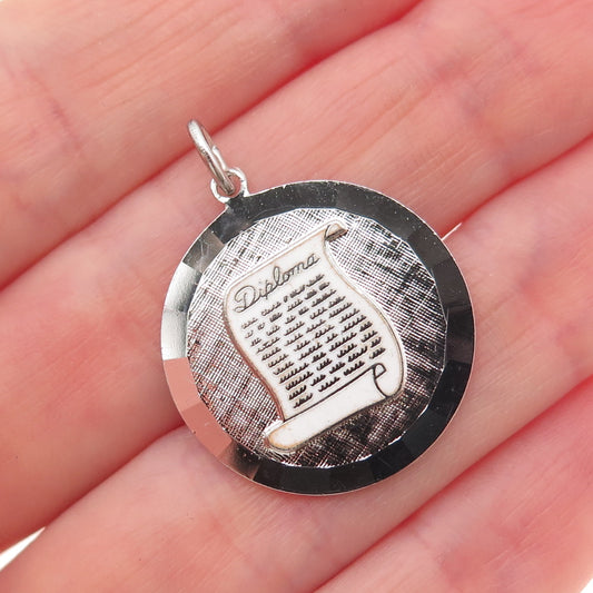 925 Sterling Silver Vintage Enamel Diploma Charm Pendant