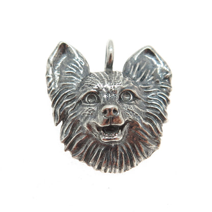 925 Sterling Silver Vintage Pomeranian Dog Oxidized Charm Pendant