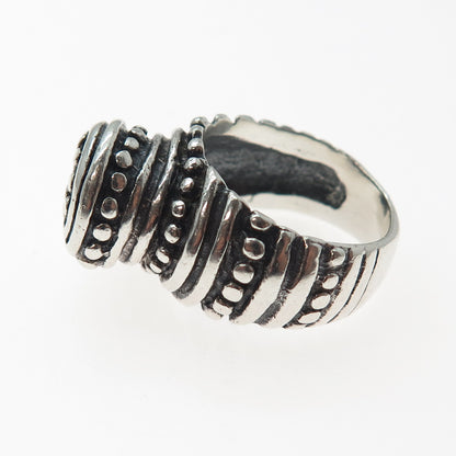 925 Sterling Silver Vintage Mexico Modernist Dotted Spiral Oxidized Ring Size 6