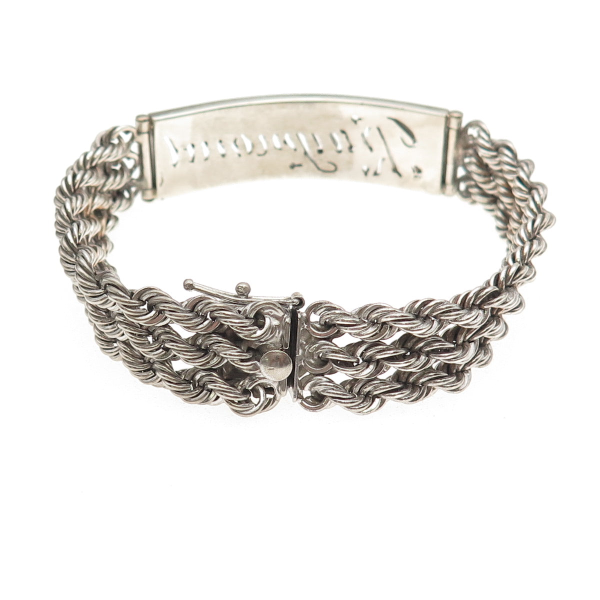 Rhythm 925 Sterling Silver Vintage Raymond Twisted Rope Link ID Bracelet 7.25"