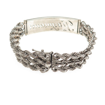 Rhythm 925 Sterling Silver Vintage Raymond Twisted Rope Link ID Bracelet 7.25"