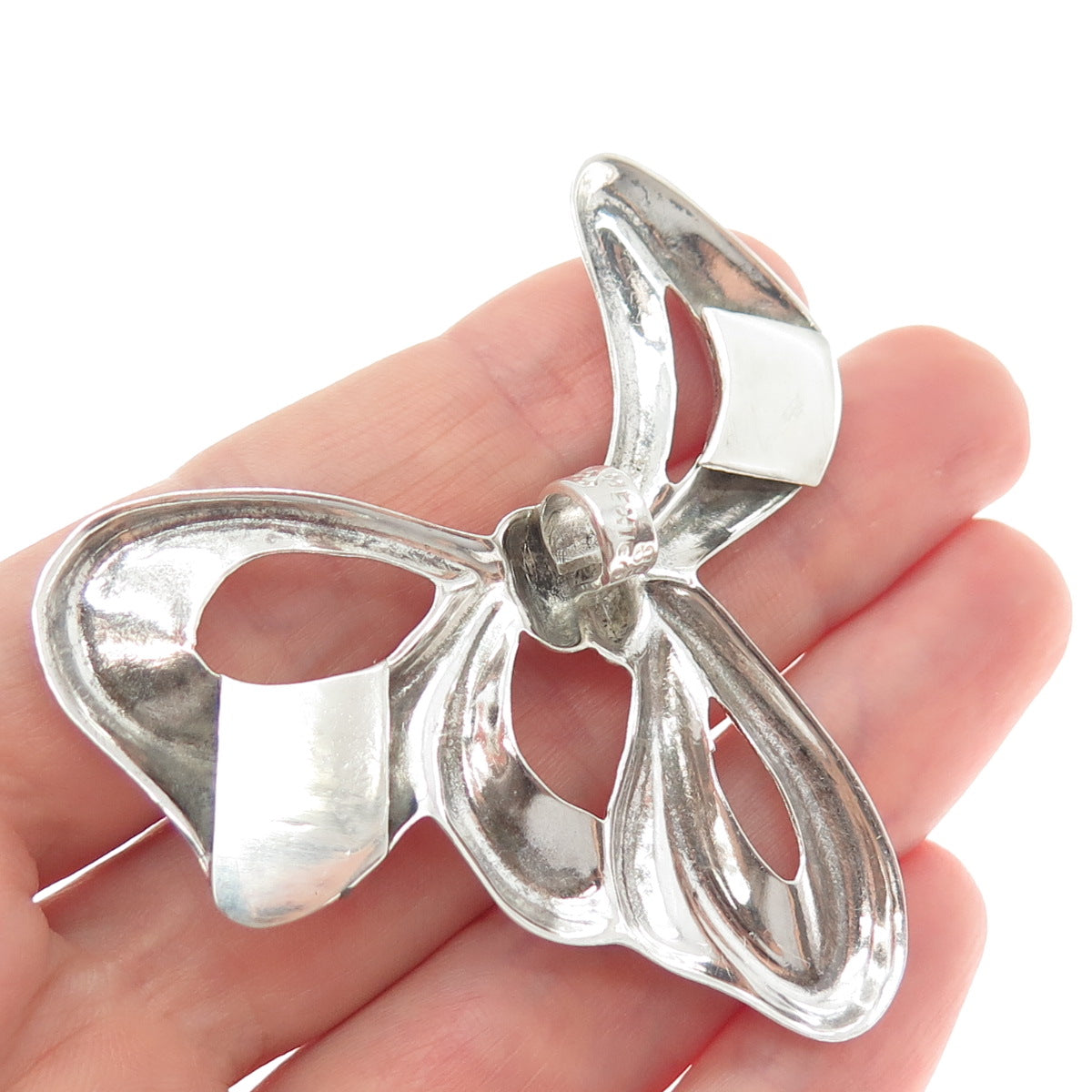 925 Sterling Silver Vintage Mexico Modernist Ribbon Bow Slide Pendant