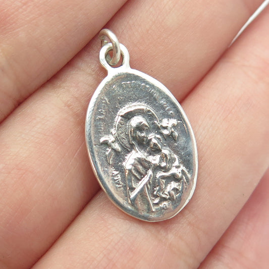 925 Sterling Silver Vintage Saint Mary & Baby Jesus Religious Medal Pendant