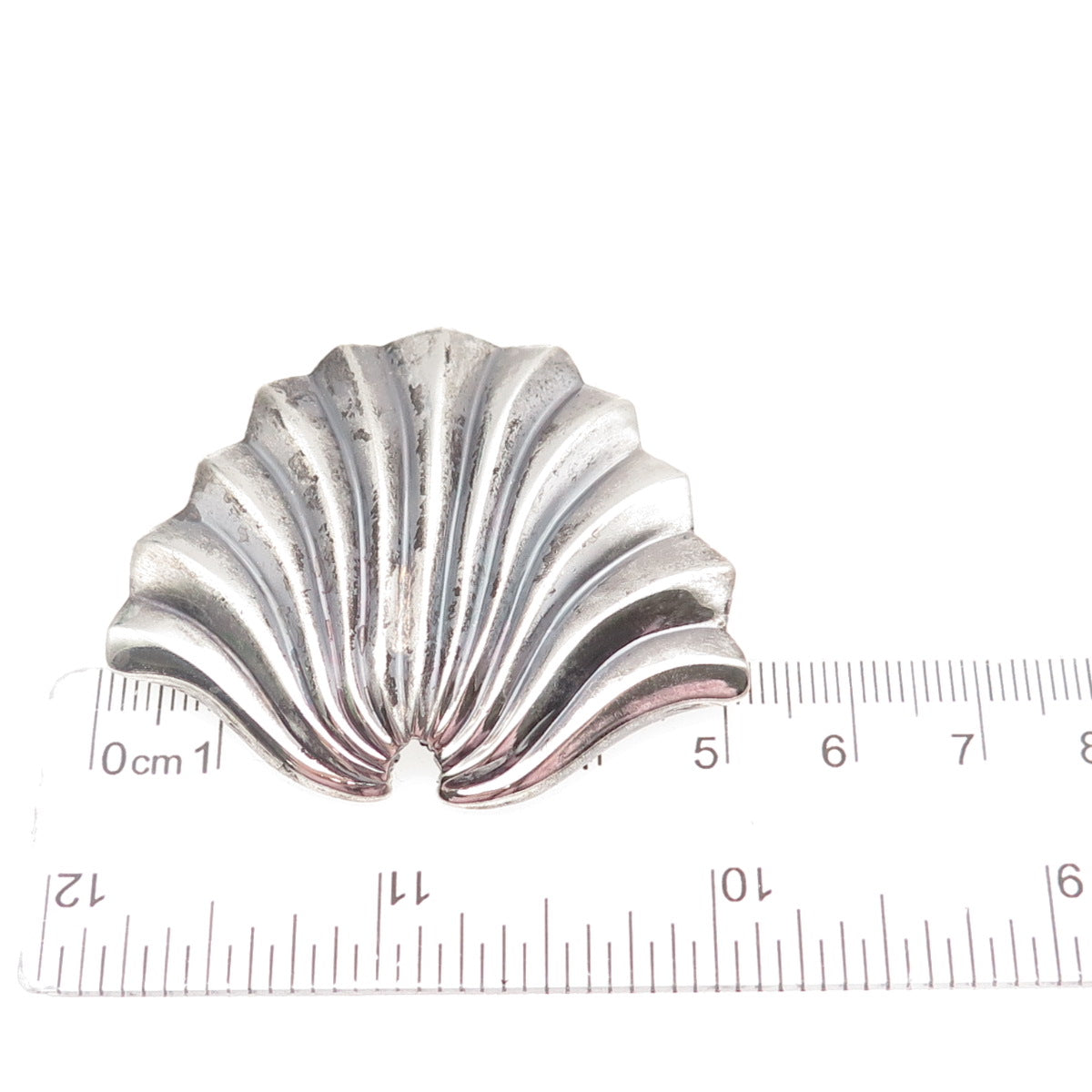 J.H. BREAKELL 925 Sterling Silver Vintage Modernist Seashell Oxidized Pin Brooch
