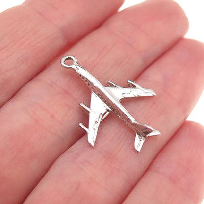 Wells 925 Sterling Silver Vintage Airplane 3D Charm Pendant