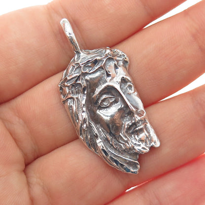 925 Sterling Silver Vintage Jesus Religious Oxidized Charm Pendant