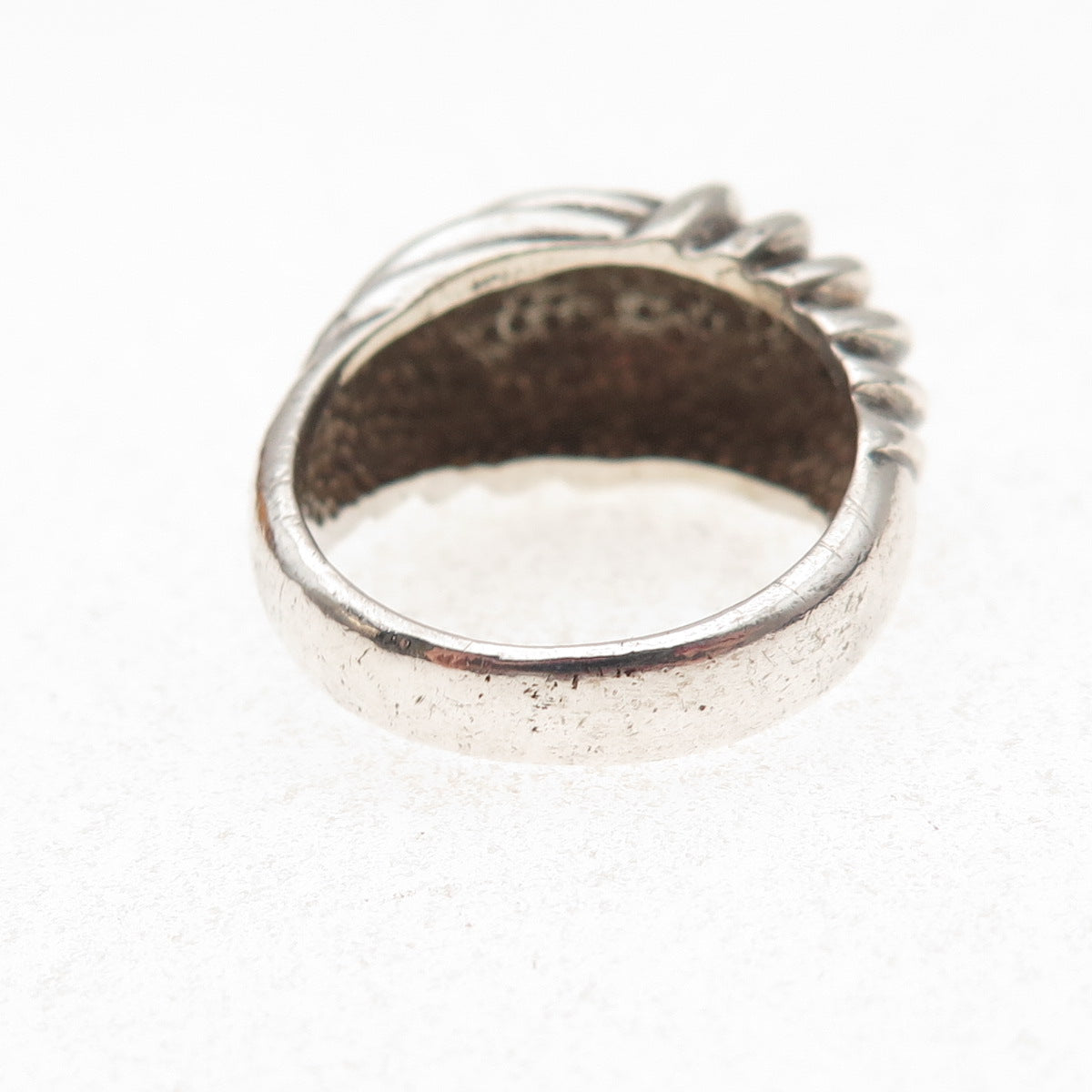 925 Sterling Silver Vintage Modernist Ribbed Oxidized Ring Size 7