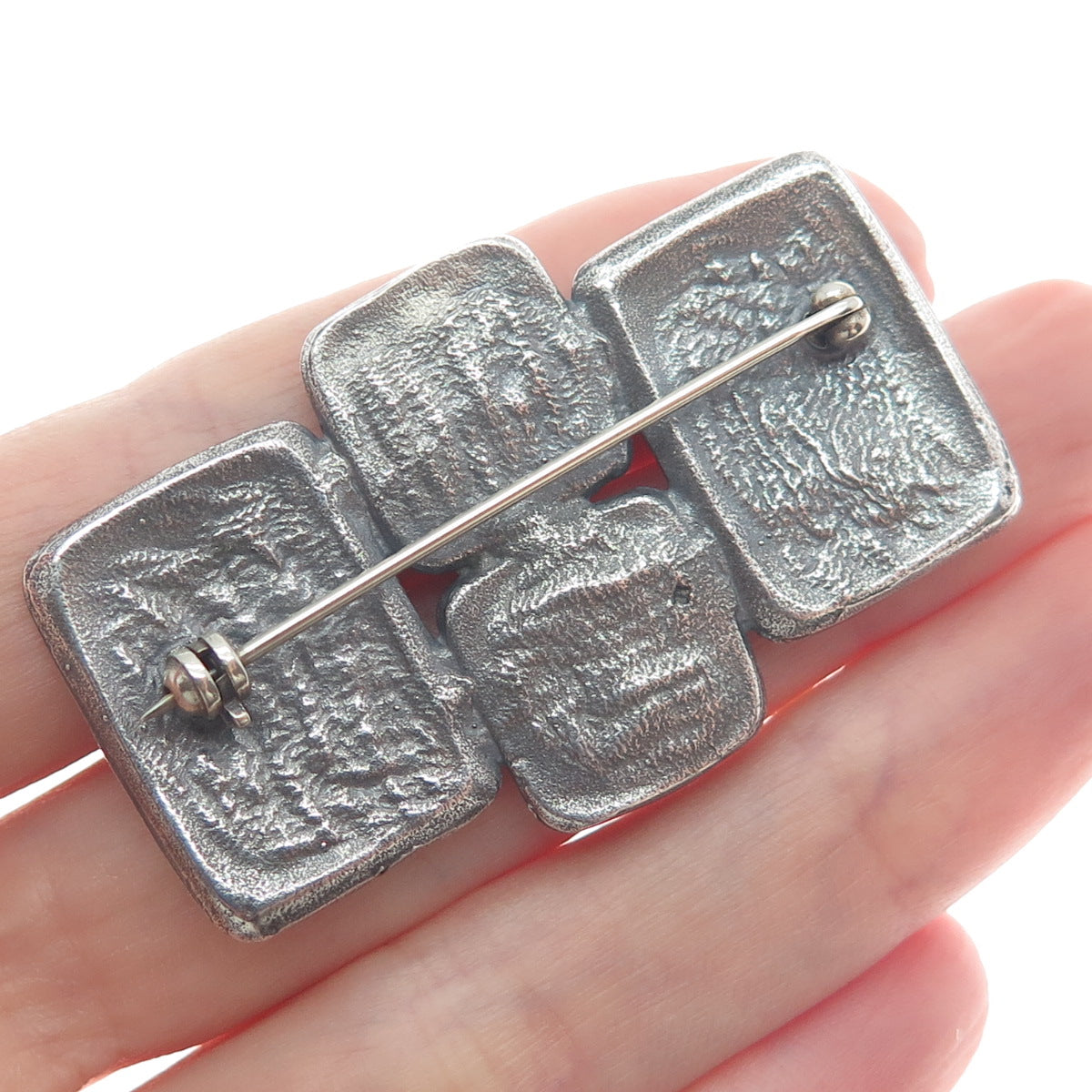 925 Sterling Silver Vintage Modernist Oxidized Pin Brooch