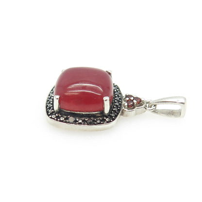 CHUCK CLEMENCY Sterling Silver Vintage Diamond Accent Carnelian Garnet Pendant