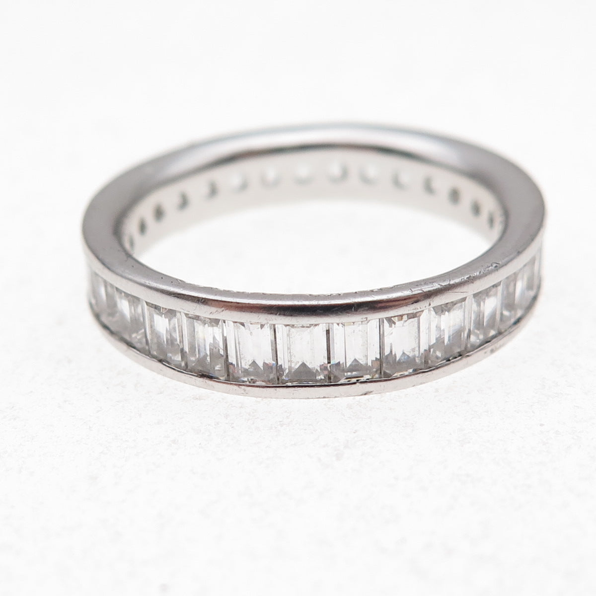 925 Sterling Silver Emerald-Cut C Z All Around Eternity Band Ring Size 10.25