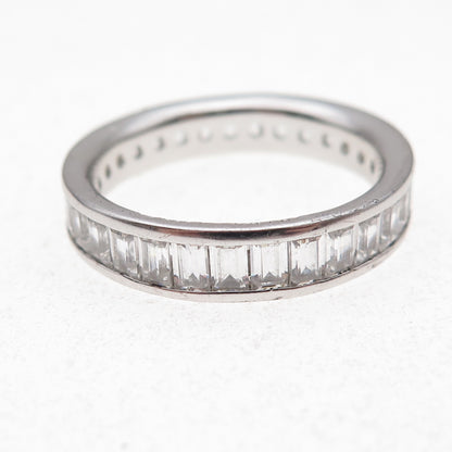 925 Sterling Silver Emerald-Cut C Z All Around Eternity Band Ring Size 10.25