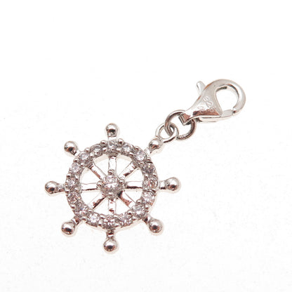 925 Sterling Silver Round-Cut C Z Ship's Wheel Lobster Lock Charm Pendant
