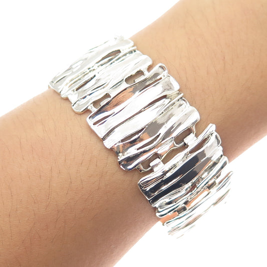 HAGIT GORALI Sterling Silver Vintage Israel Modernist Panel Link Bracelet 7.5"