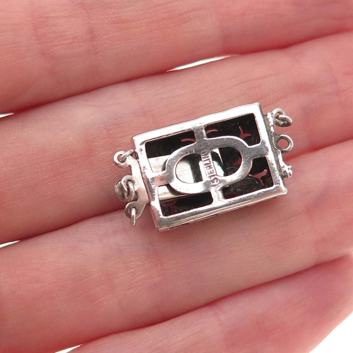 925 Sterling Silver Antique Art Deco Real Marcasite Bracelet / Necklace Box Lock