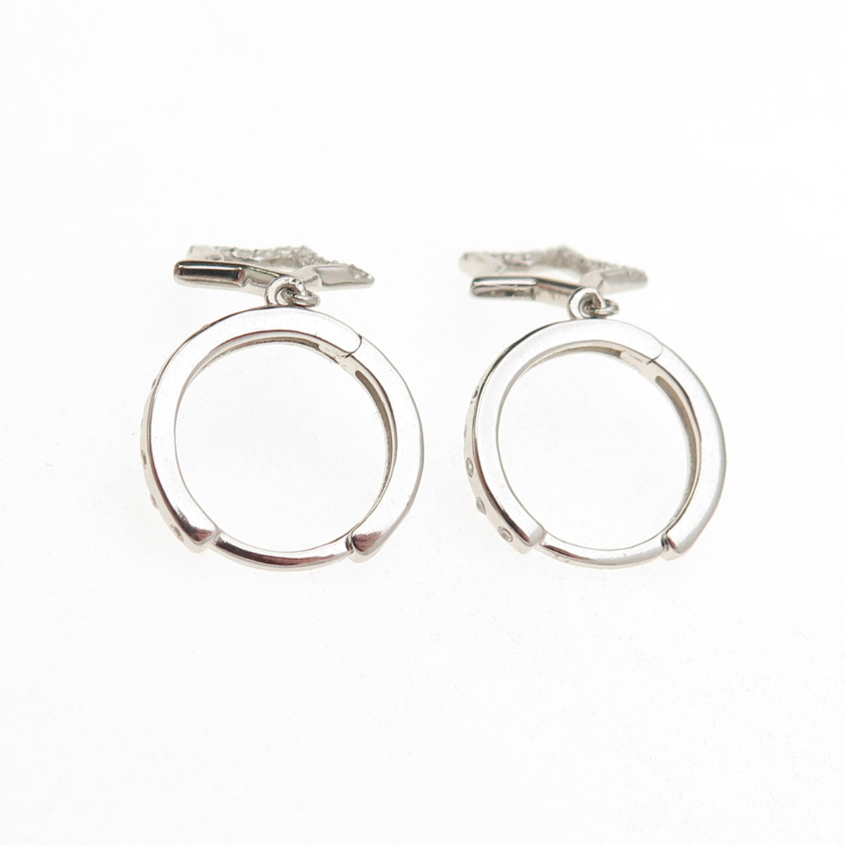 925 Sterling Silver Round-Cut C Z Star Dangle Hoop Earrings