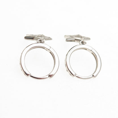 925 Sterling Silver Round-Cut C Z Star Dangle Hoop Earrings