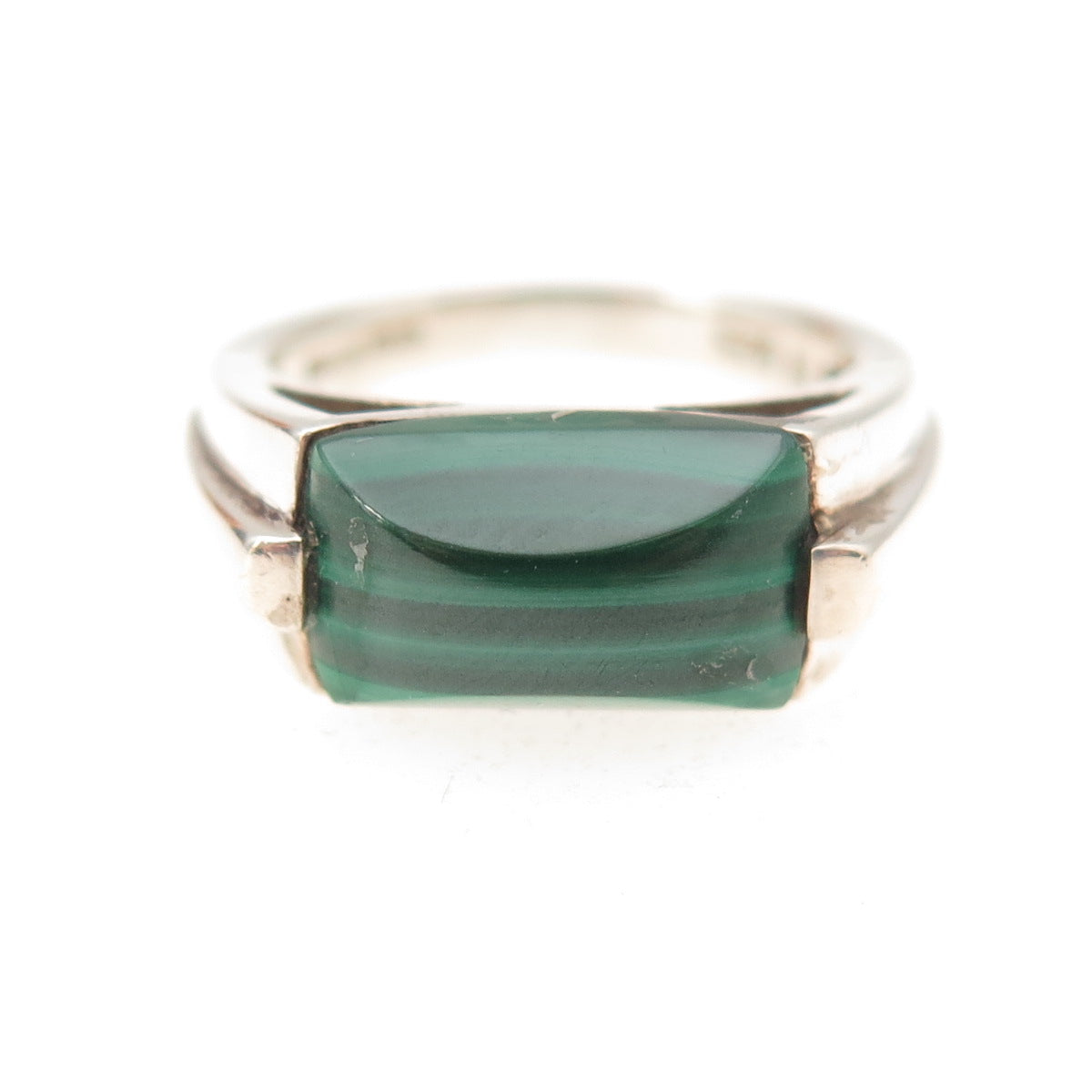 Michelle Albala 925 Sterling Silver Vintage Real Malachite Modernist Ring Size 5