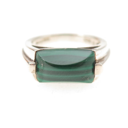 Michelle Albala 925 Sterling Silver Vintage Real Malachite Modernist Ring Size 5