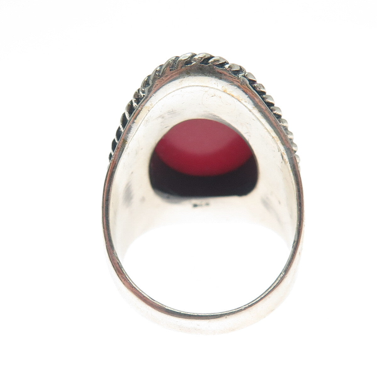 925 Sterling Silver Vintage Real Rhodonite Roped Oxidized Ring Size 8.75