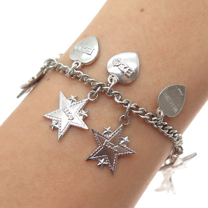 925 Sterling Silver Vintage 1951-63 Beta Sigma Phi Sorority Charms Bracelet 6.5"